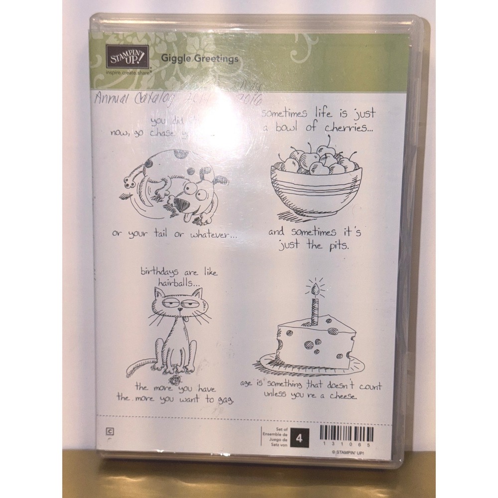 Stampin Up Giggle Greetings Mount Rubber‎ Stamp Set 131065 Humorous 4pc Set